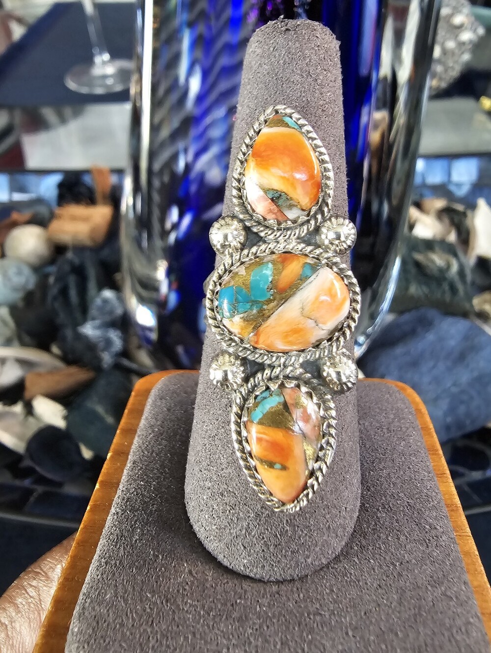Nwt Sterling Silver Multi-Stone Orange Turquoise Cocktail Ring